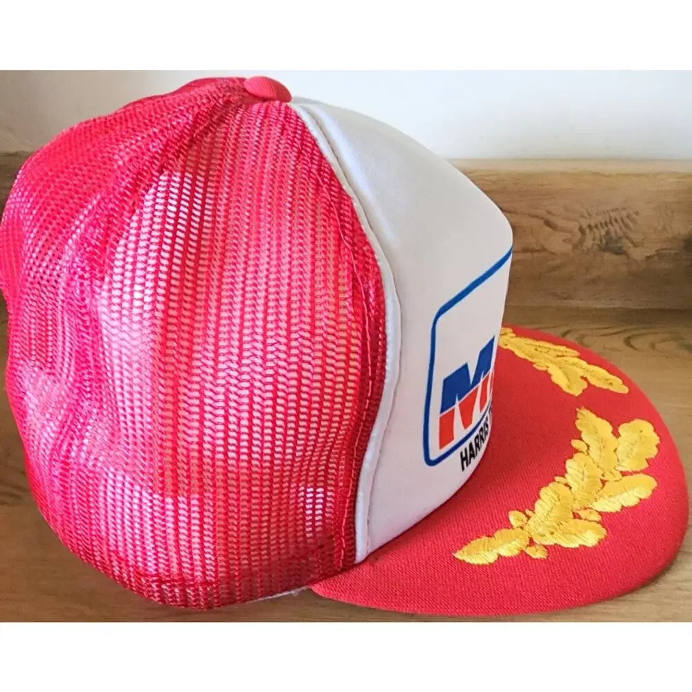 Mack Trucker Hat Harris Sales Bulldog Snapback Men's Red White Gold Leaves